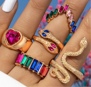 Colorful gold ring set