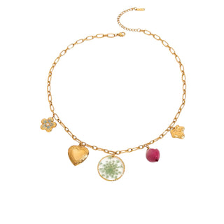 rose flower heart charm necklace